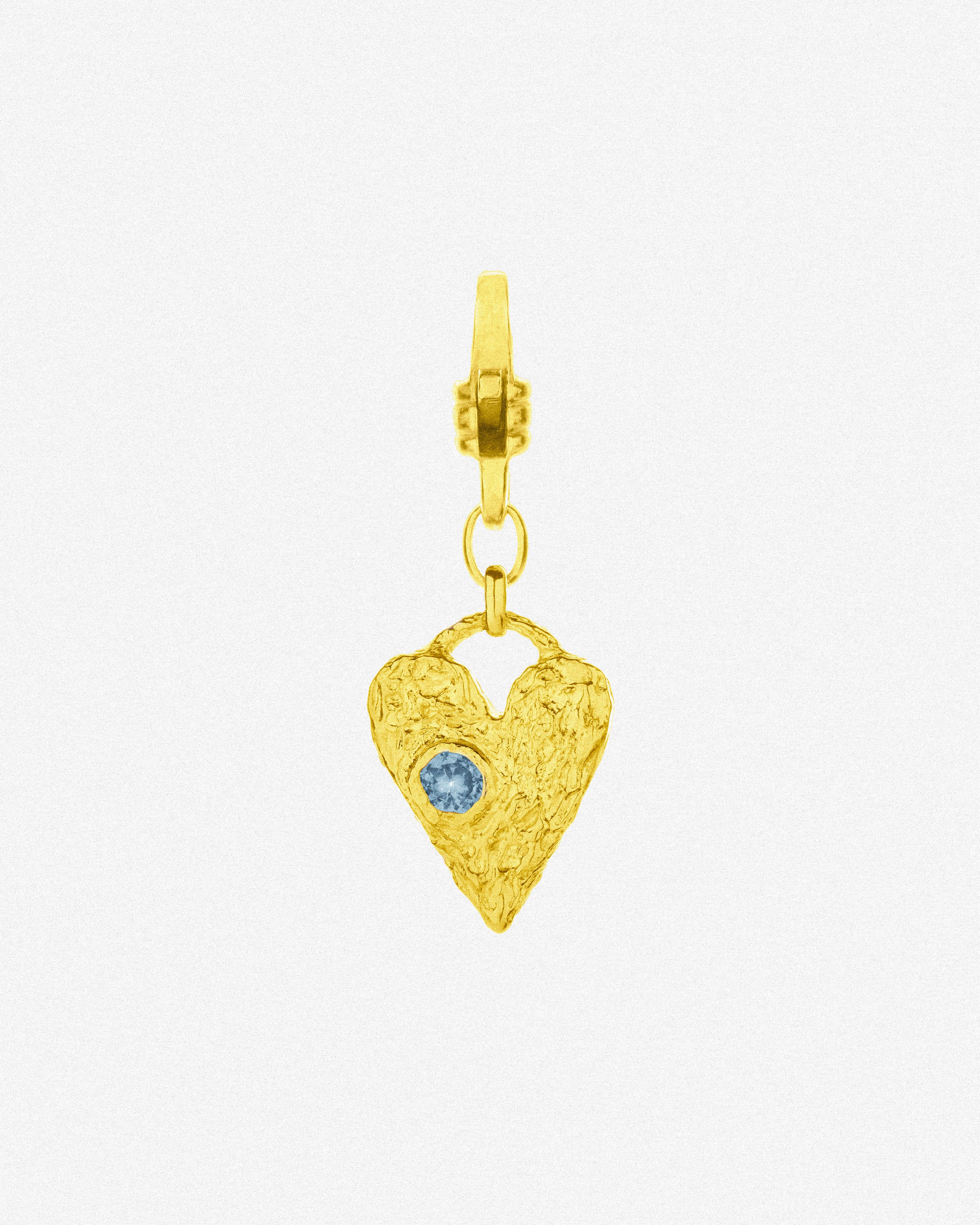 Gold Heart Charm / Blue