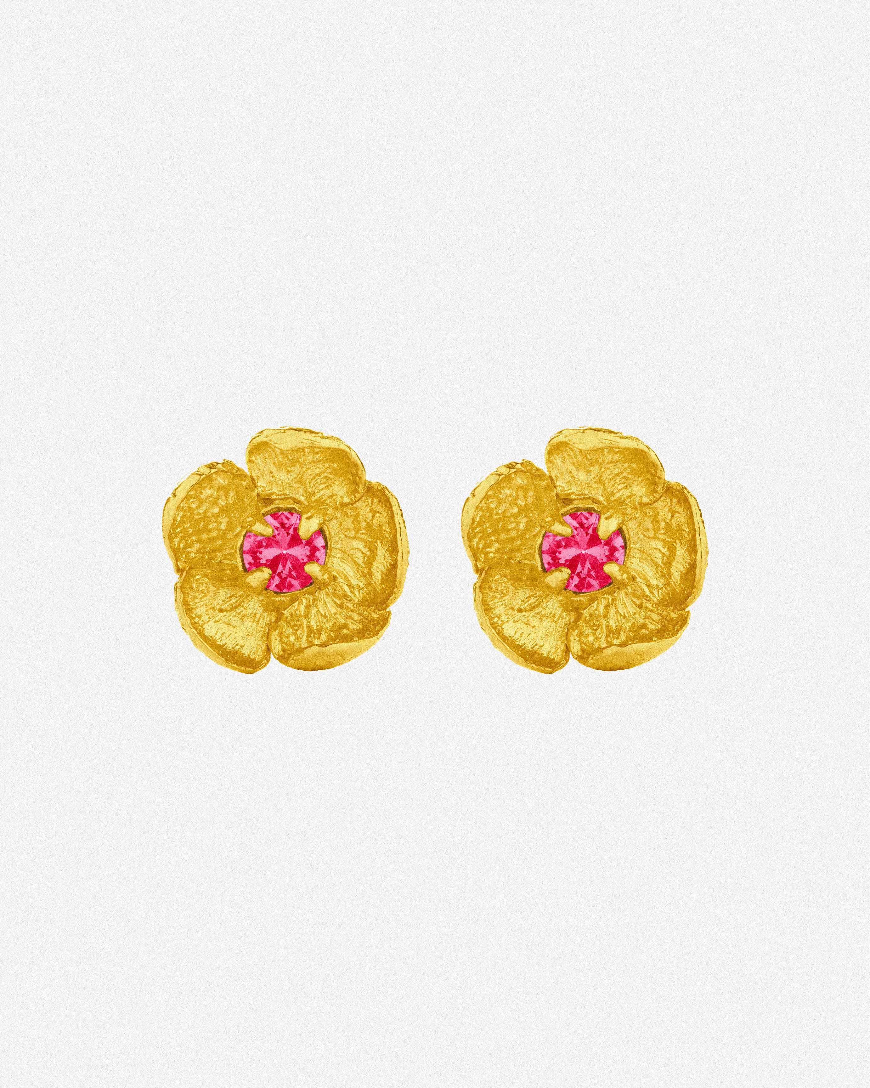Gold Bloom Earrings / Fuchsia