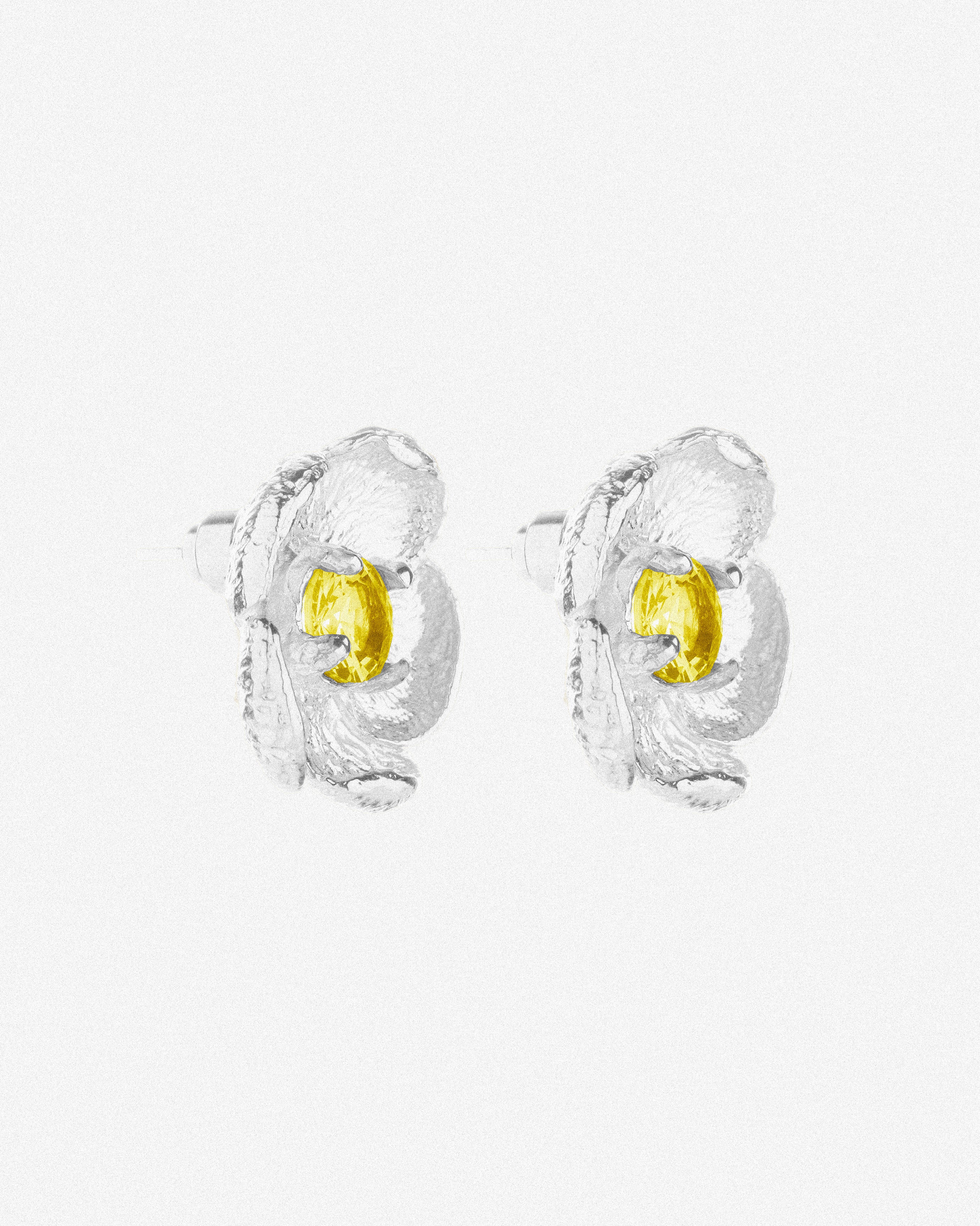 Silver Bloom Earrings / Yellow