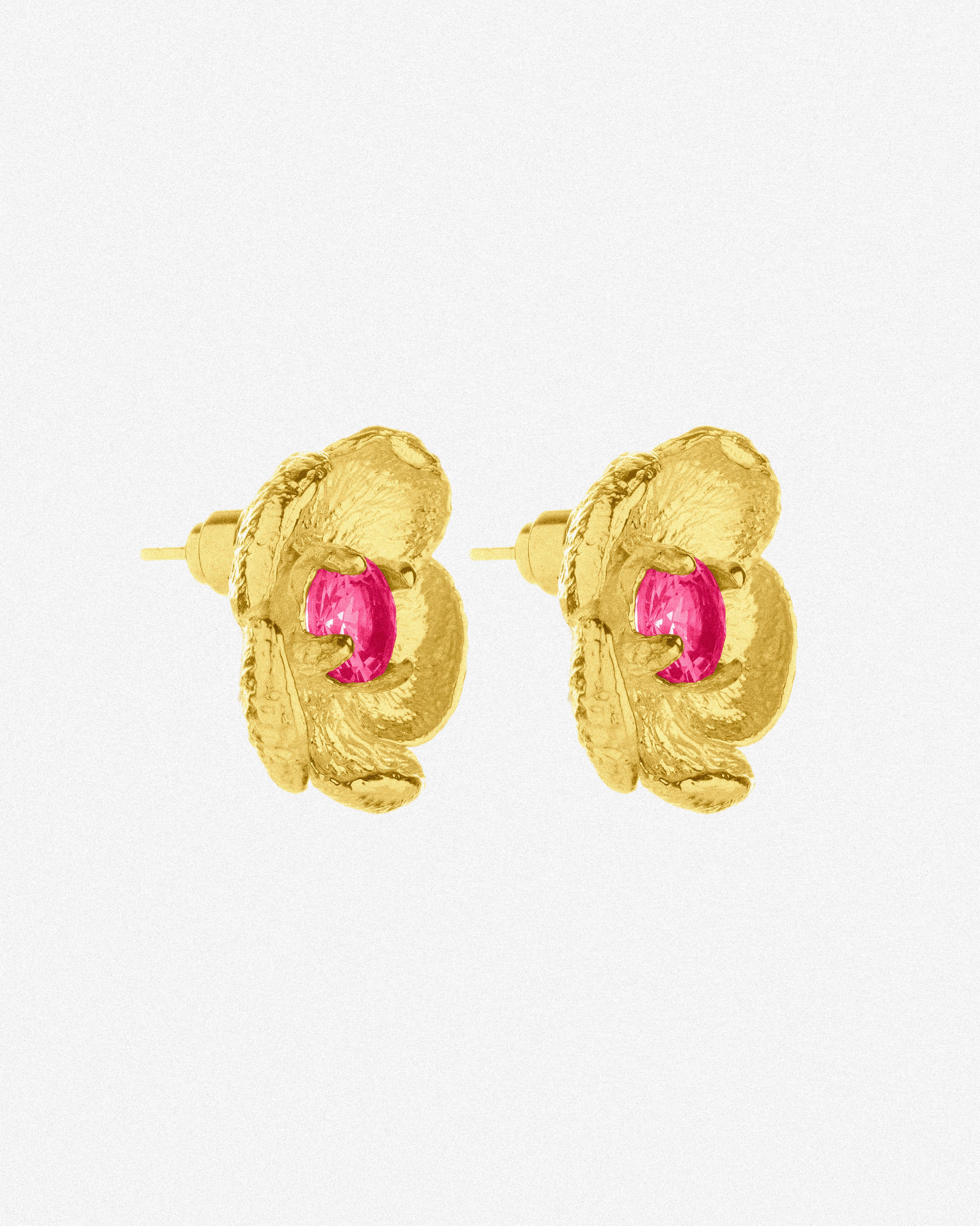 Gold Bloom Earrings / Fuchsia